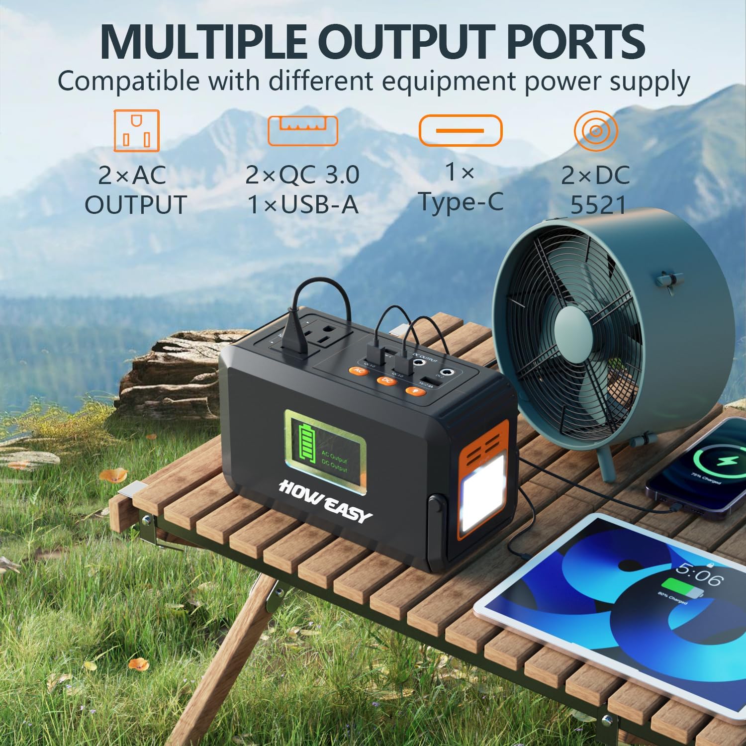 Portable Power Station,120W(240W Peak) Solar Generator,88Wh Lithium Battery Power with 110V AC Outlet/DC/USB/LED