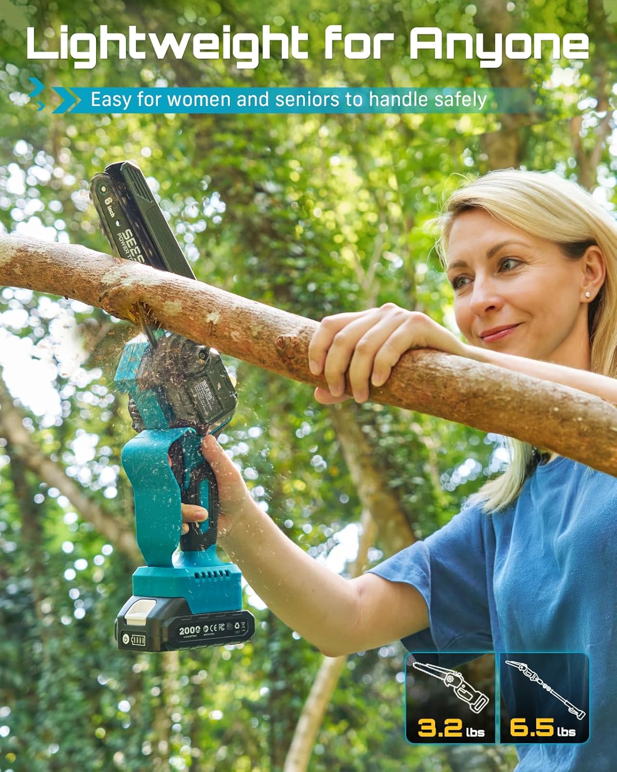 2-in-1 Electric Pole Saws for Tree Trimming | Cordless Mini Chain Saw 6-Inch with Extension Pole for Pruning, Wood