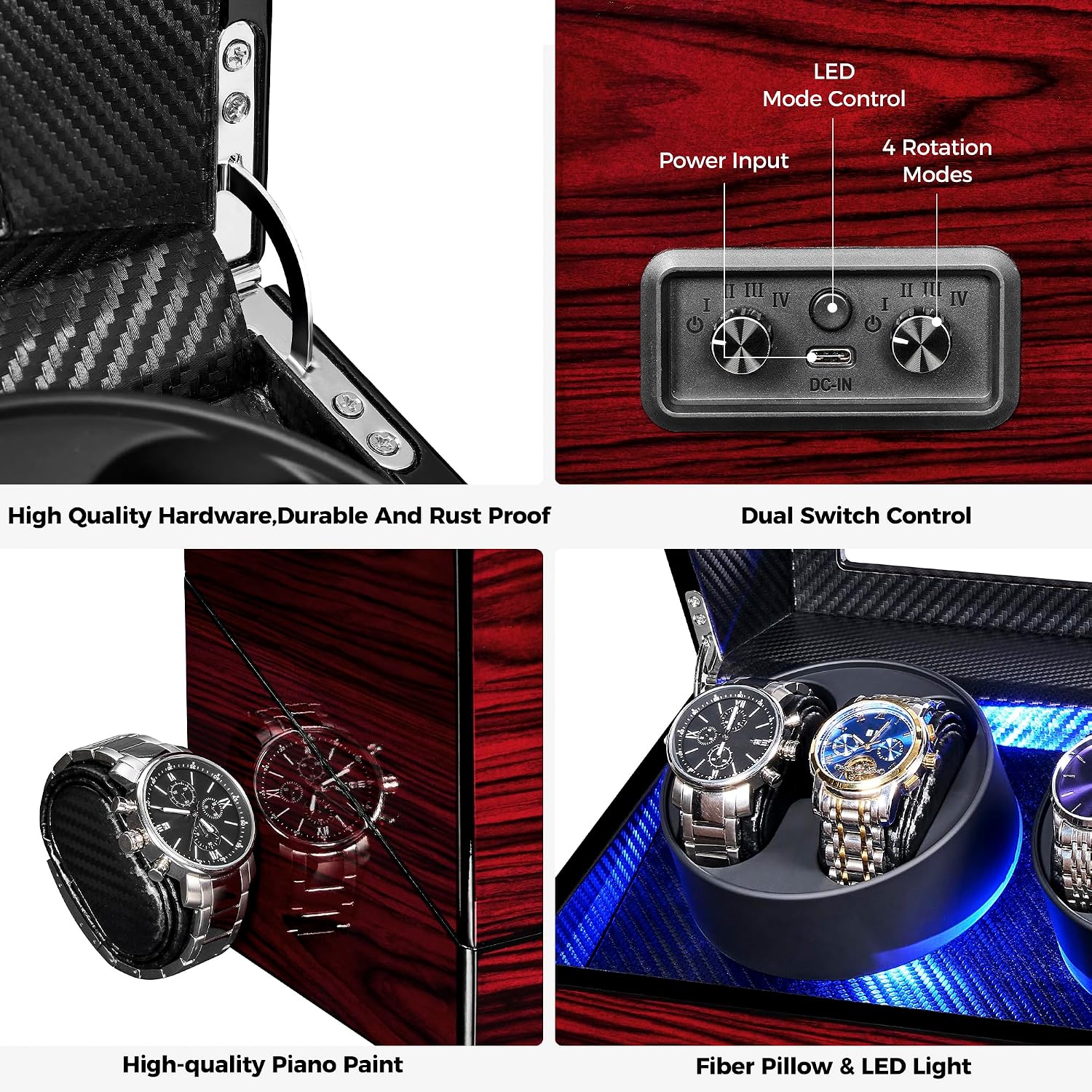Watch Winders For Automatic Watches, Watch Turner For Automatic | Automatic Watch Winder Box With Led Light,4 Watch