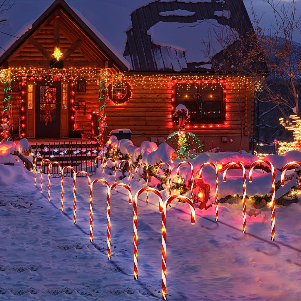 Solar Candy Cane Lights, 21 Inch Red Christmas Yard Decorations | Auto-On at Dusk, 8 Lighting Modes, Cord-Free Setup