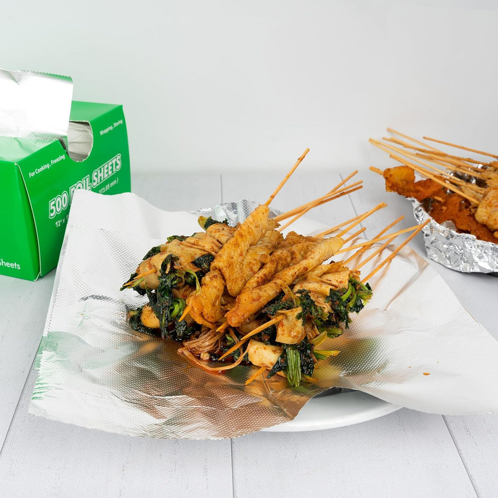 Aluminum Foil Wraps - 500 Precut Sheets, 12 x 10.75 Inch, Pop-Up Interfolded Foil for Baking, Grilling, Roasting