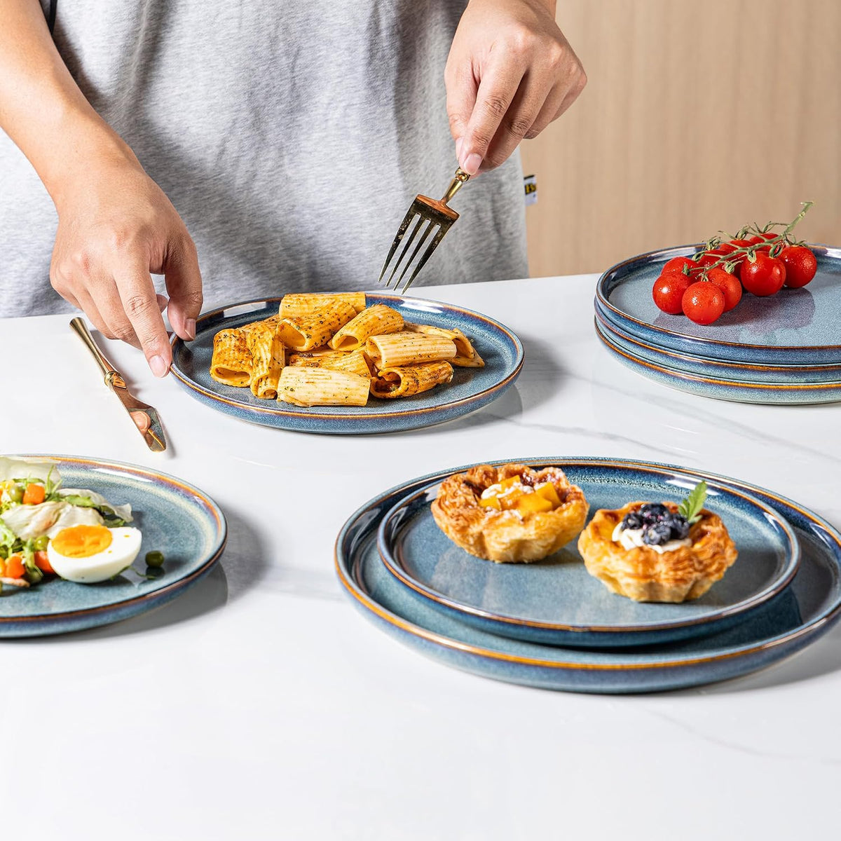 Ceramic Plates Set of 6, 8.5 Inch Stoneware Small Plates Set
