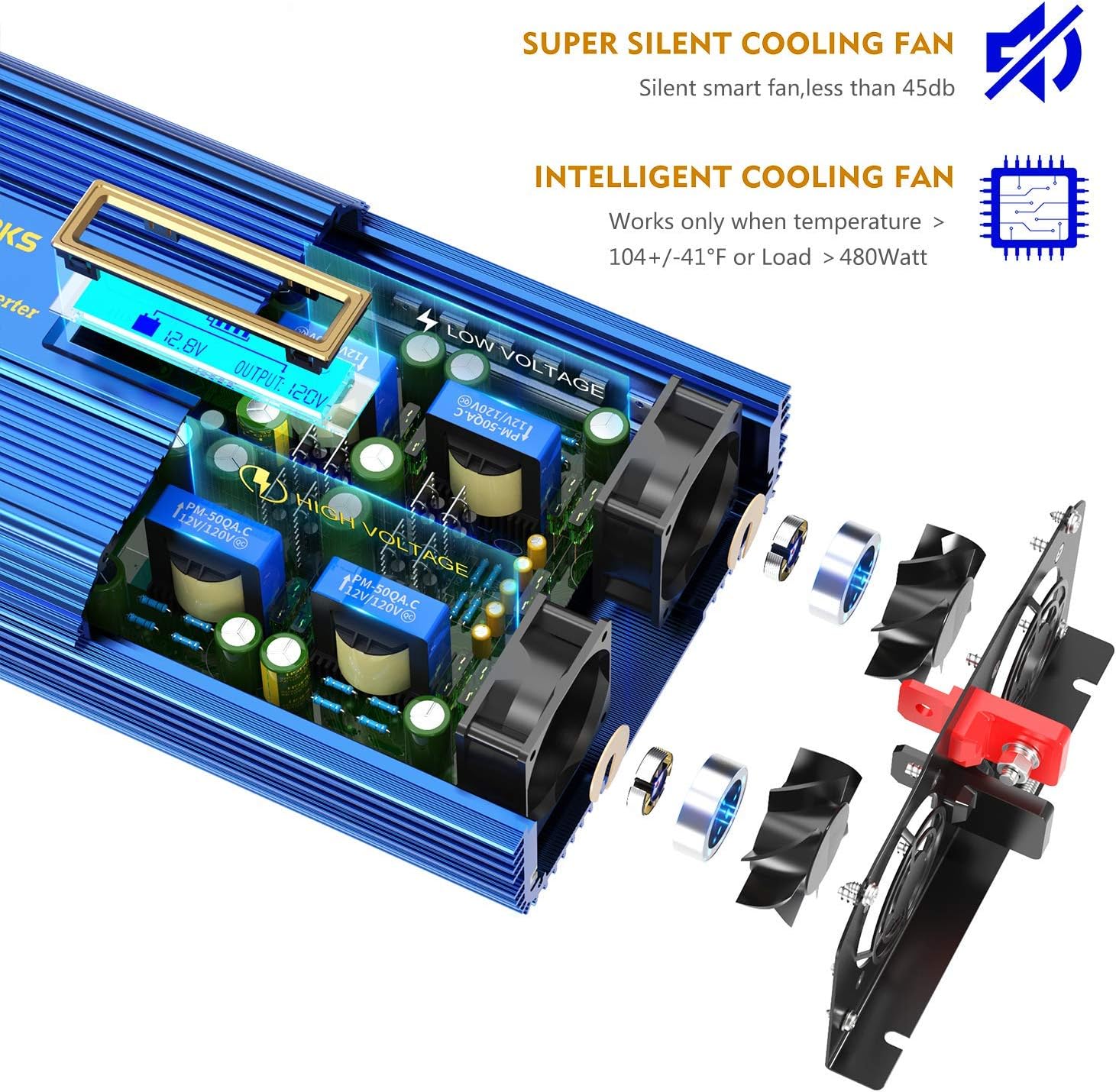 1500Watt Pure Sine Wave Inverter 12V DC to 110V 120V AC Power Inverter | Remote Control LCD Display and 2x2.4A USB