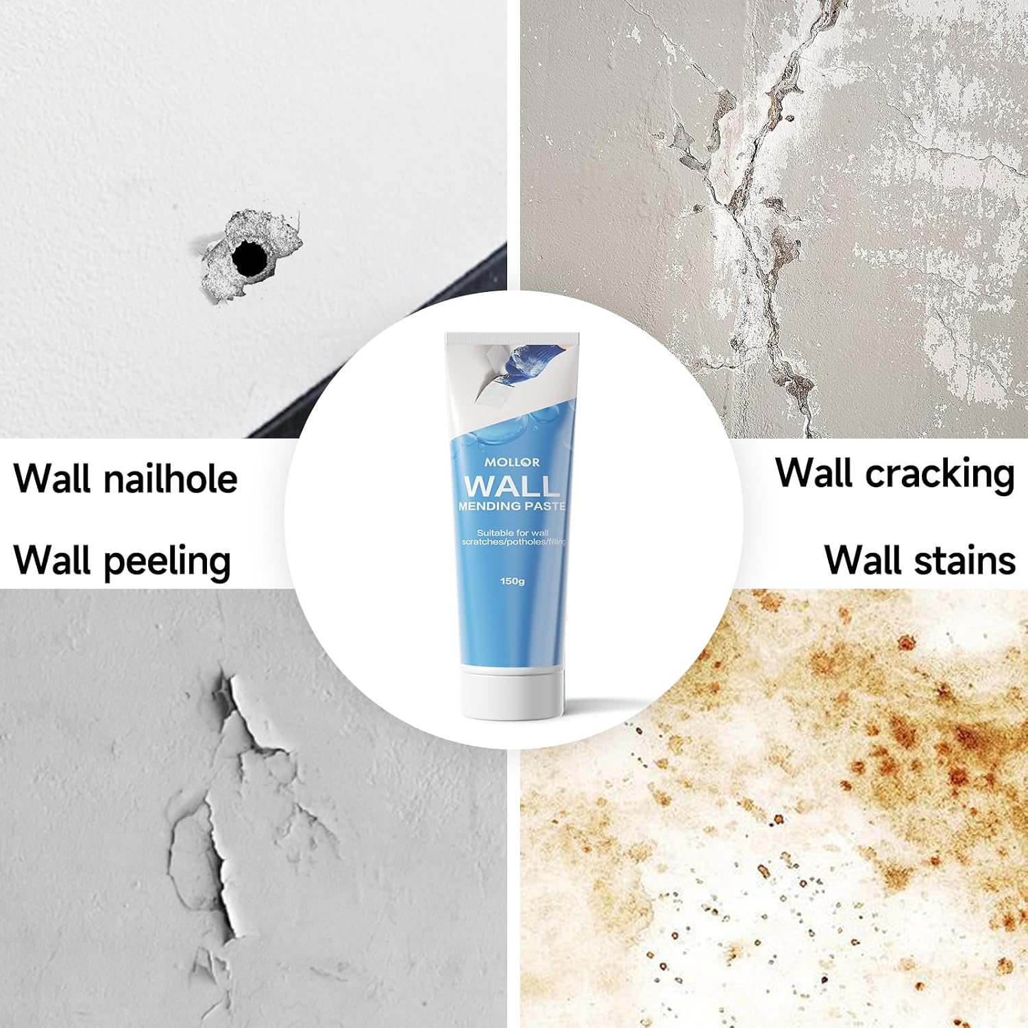 Drywall Repair Kit Wall Patch, 150g Spackle Wall Repair Paste with Scraper, Wall Mending Agent Quick and Easy