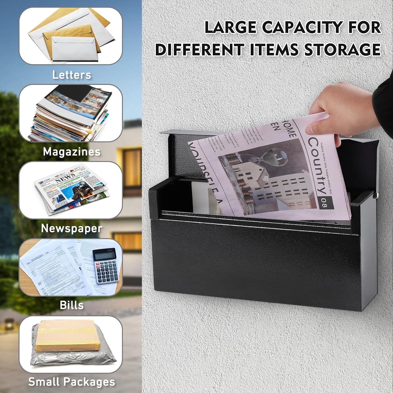 Wall-Mount Mailbox, Large Capacity Mail Box, Mailboxes for Outside, Galvanized Steel Rust-Proof Metal Post Box