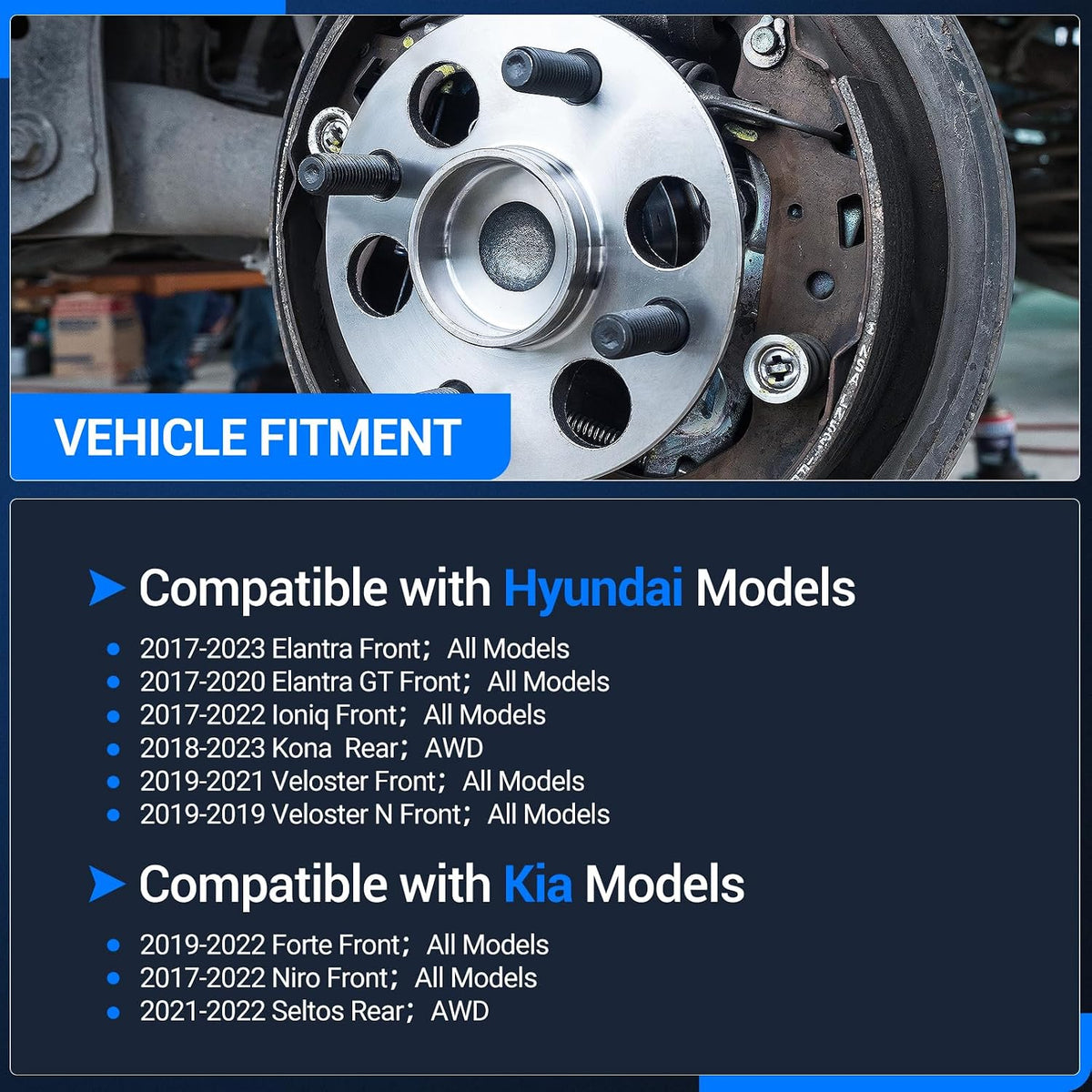 Autoround 513420 Front or Rear Wheel Bearing and Hub Assembly Compatible with Hyundai & Kia 2017-2023 Elantra, Forte, Kona, Ioniq, NIRO, Seltos, Veloster 5 Lugs w/ABS