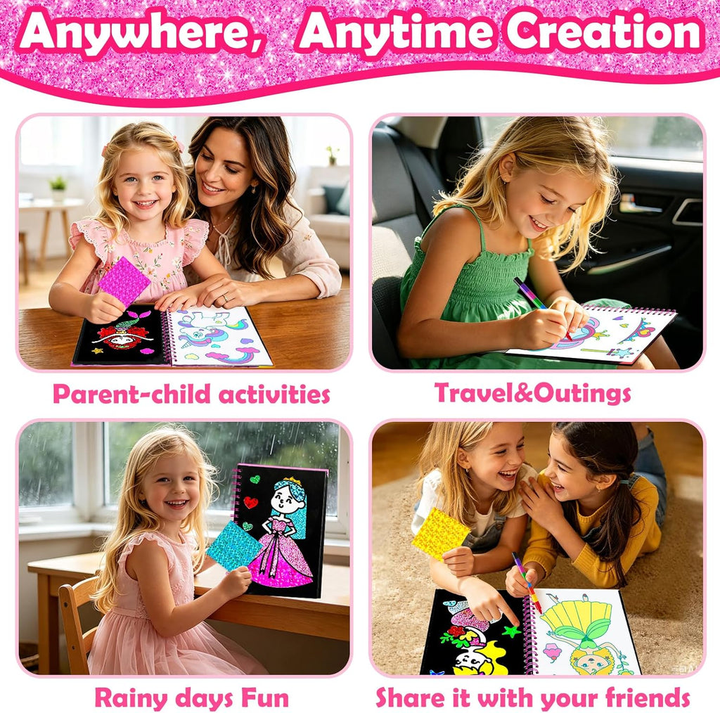 Foil Art Craft Kit for Kids, Sparkly Birthday Gift Toy for Girls