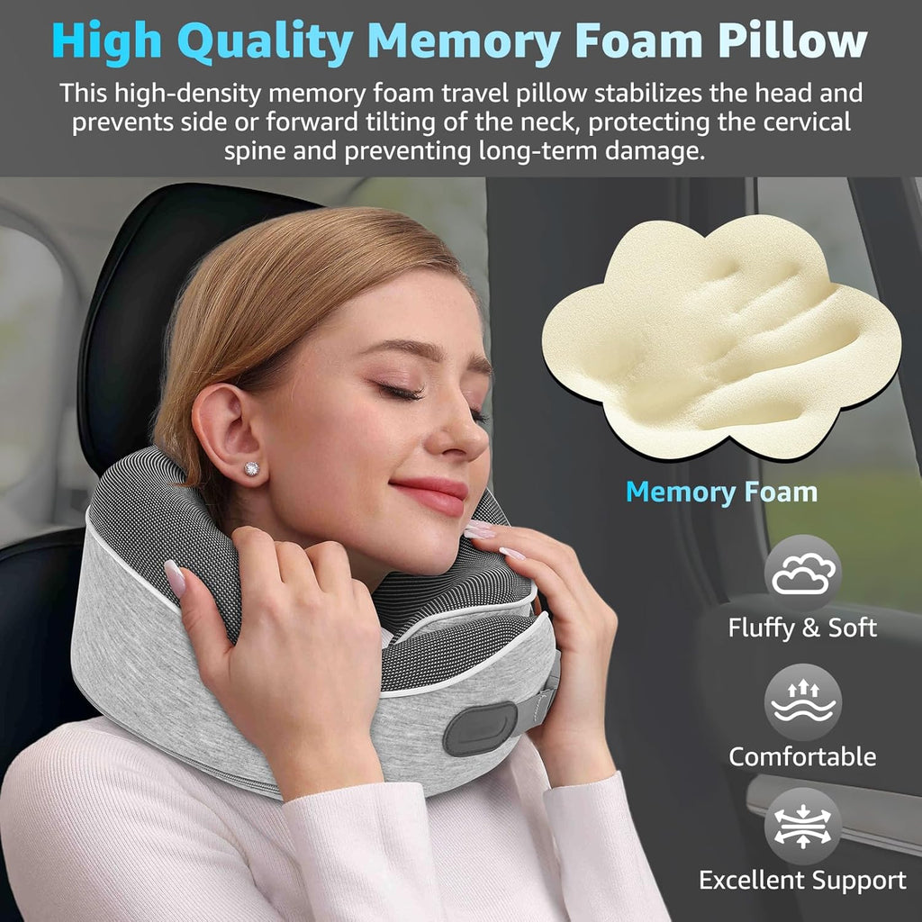 Travel Pillows for Airplanes Ergonomic Memory Foam Neck Pillow for Travel - 360° Head & Neck Support for Sleeping on