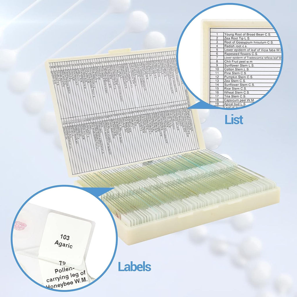 120 Microscope Slides with Specimens for Kids: Prepared Slides for Science | Prepared Microscope Glass Slides Kit for
