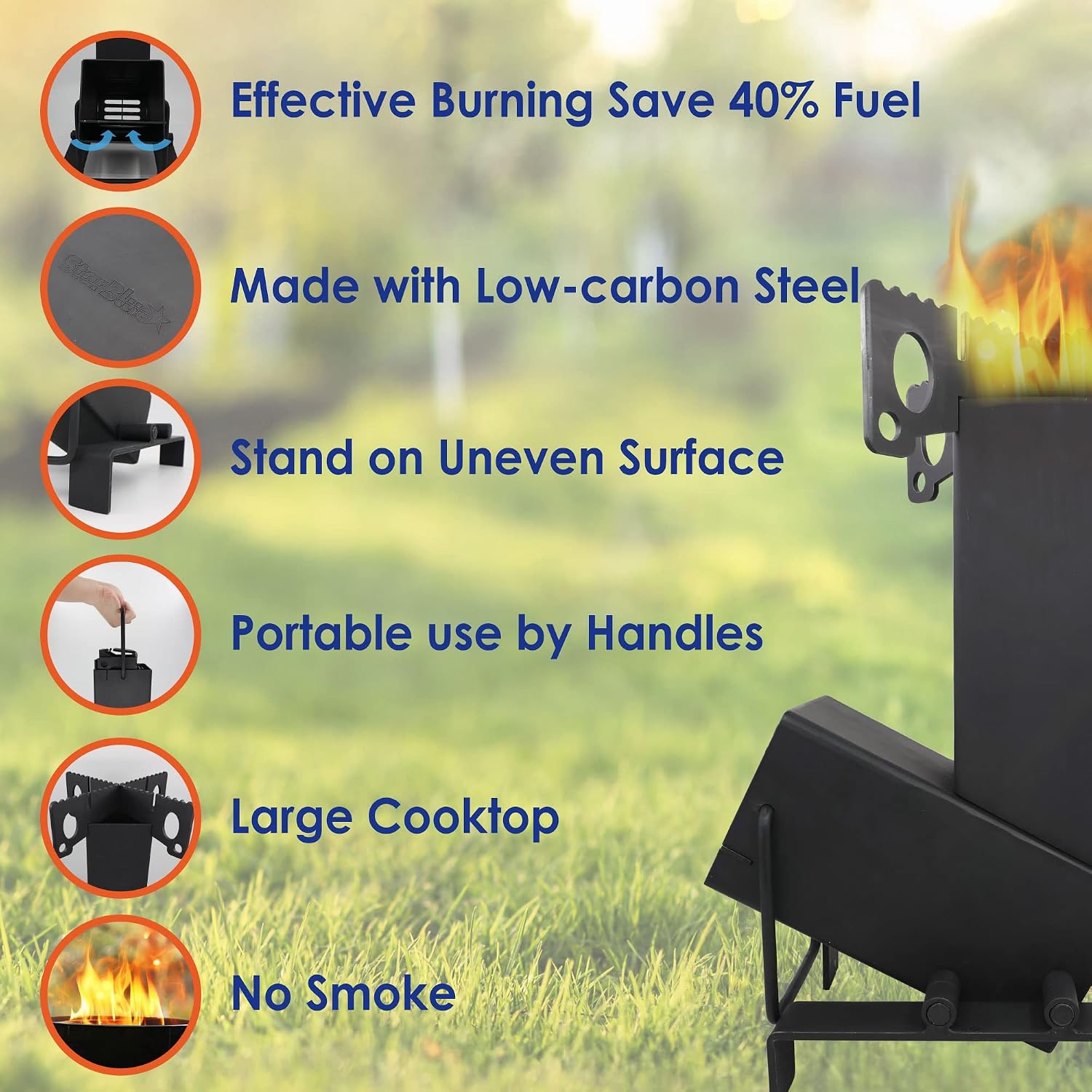 Collapsible Rocket Stove by StarBlue with FREE Carrying Bag - A Portable Wood Burning Camping Stove with Large Fuel