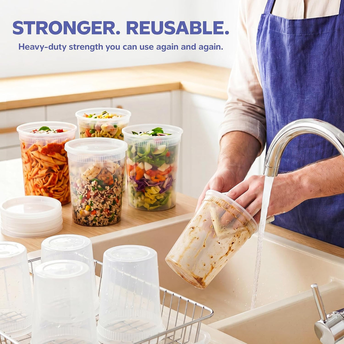 32 oz Plastic Deli Containers with Lids [24 Sets] Food Storage
