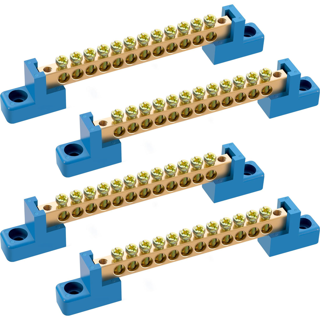Neutral Bar, 4 Pack 12-Position Brass Terminal Block