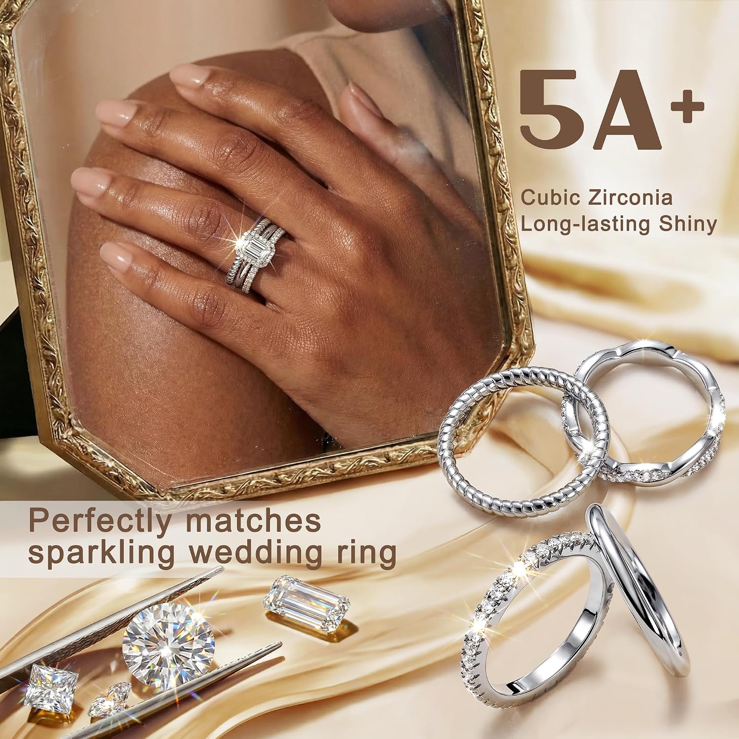 Stackable Rings for Women Non Tarnish Dainty 14K Gold Plated Stackable Thin Rings Cubic Zirconia Thumb Ring Set