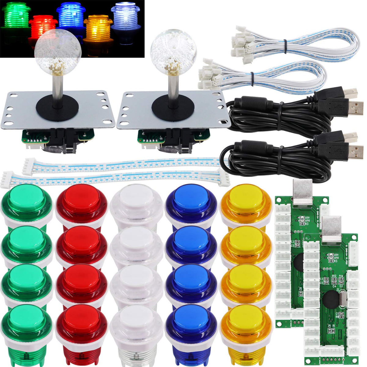 Arcade 2 Player Game Controller Stick DIY Kit LED Buttons MX Microswitch 8 Way Joystick USB Encoder Cable for PC MAME
