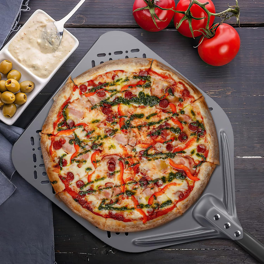 12 Inch Rectangular Pizza Peel, 12" x 14" Perforated Anodized Aluminum Pizza Turning Peel, Pizza Turning Paddle, 28.4