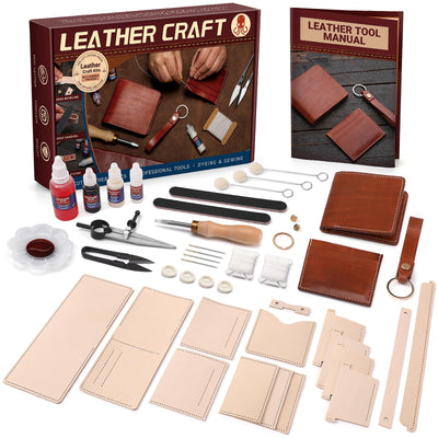 51Pcs Leather Working Kit, Vegetable Tanned Leather Craft Kit