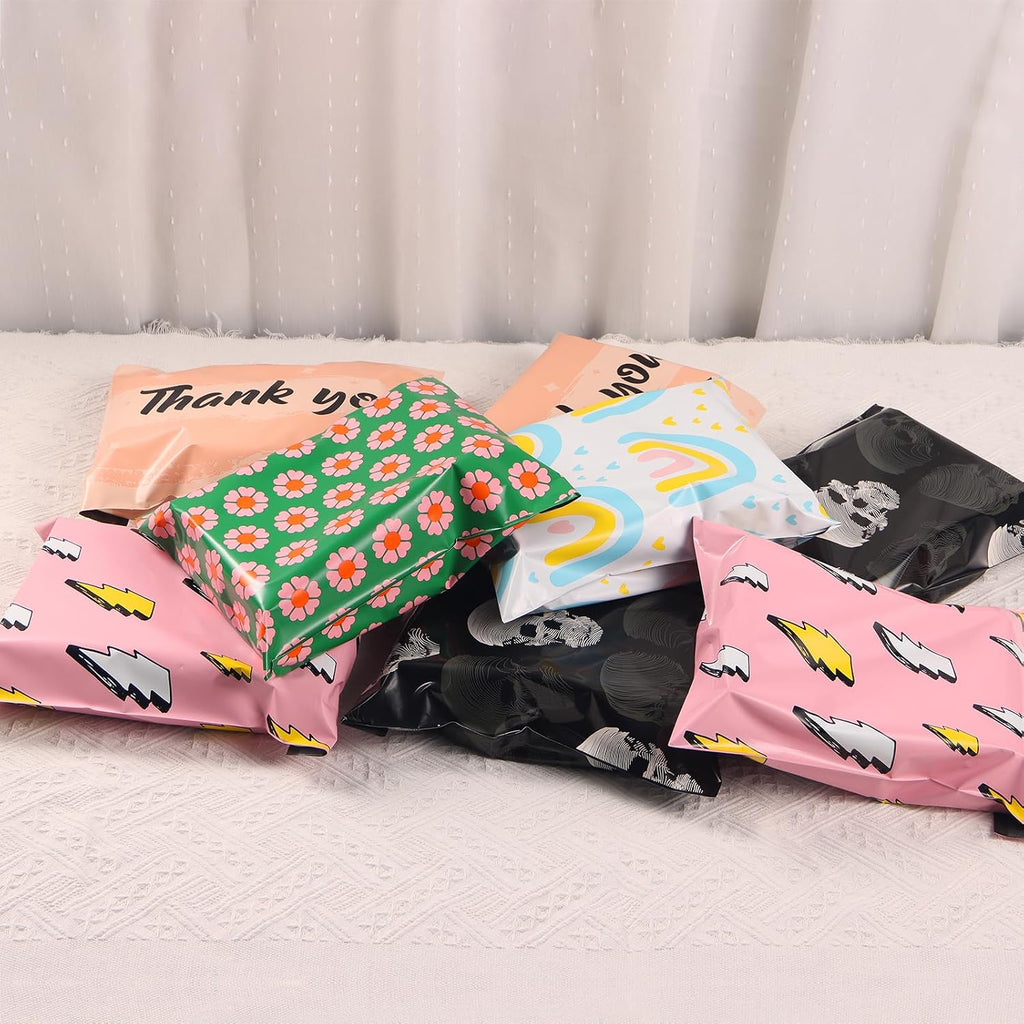 10x13 Inch Poly Mailers, Peach Pink Thank You, 100 Pack Self Sealing