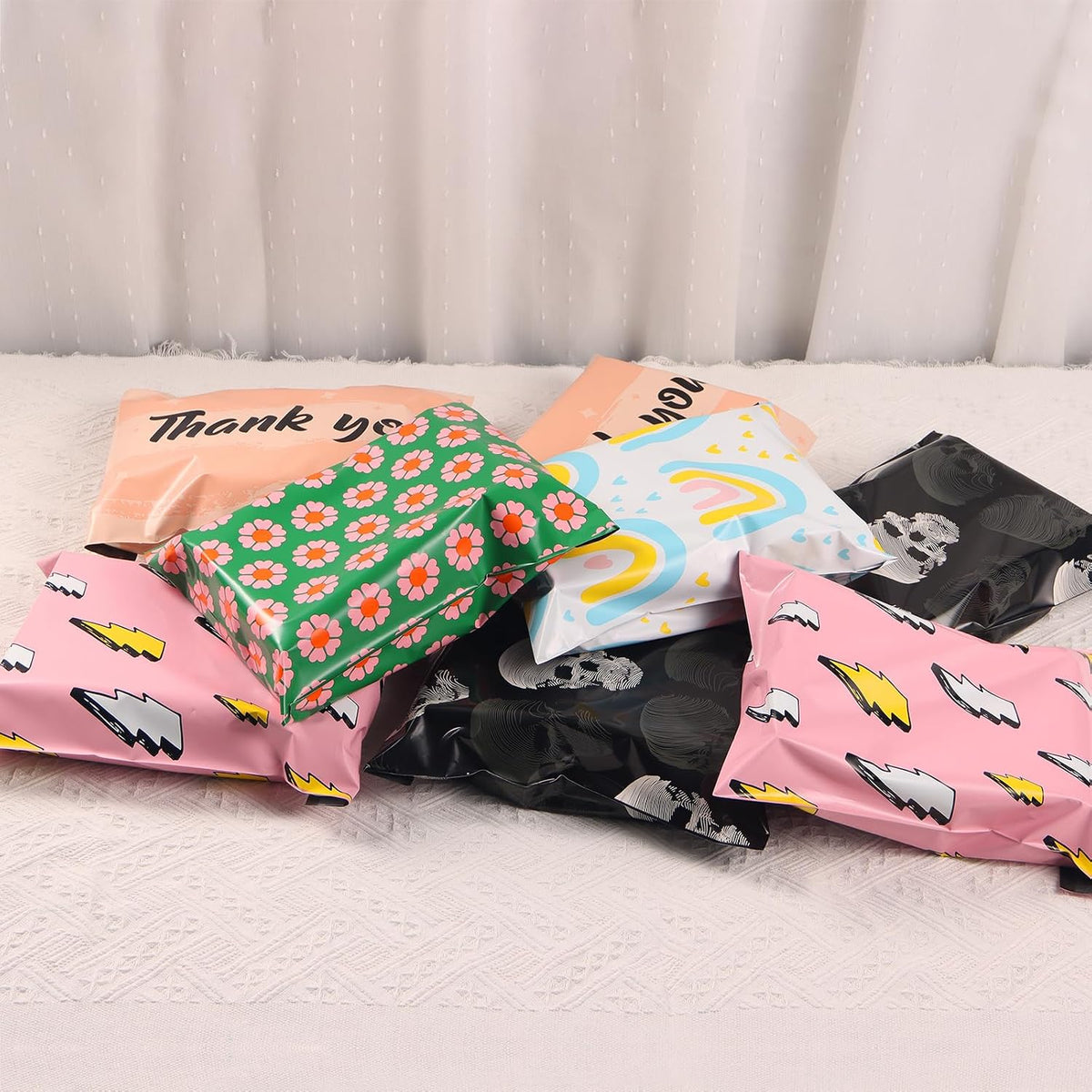 10x13 Inch Poly Mailers, Peach Pink Thank You, 100 Pack Self Sealing