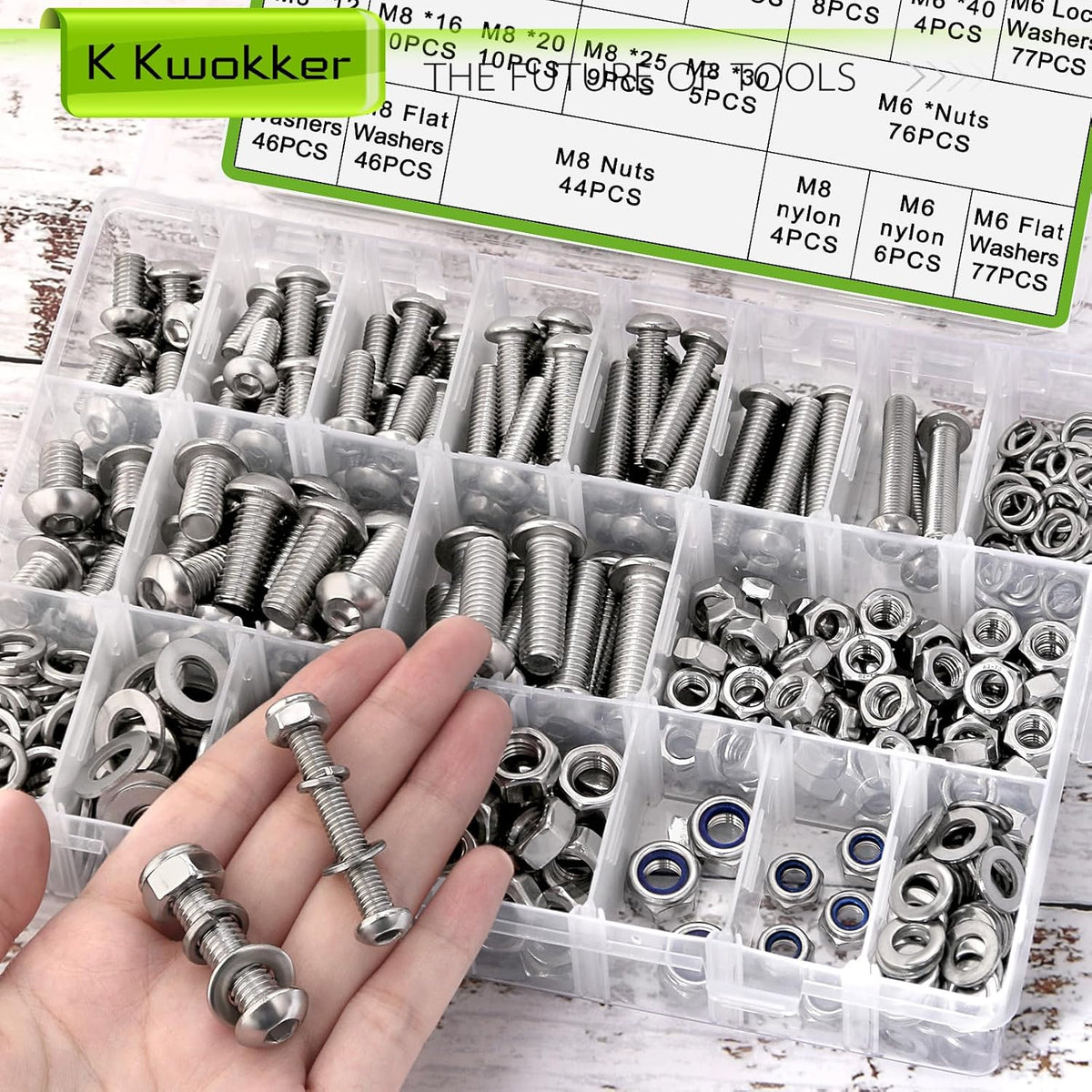 500Pcs M6 M8 Button Head Hex Socket Metric Screws Assortment Kit