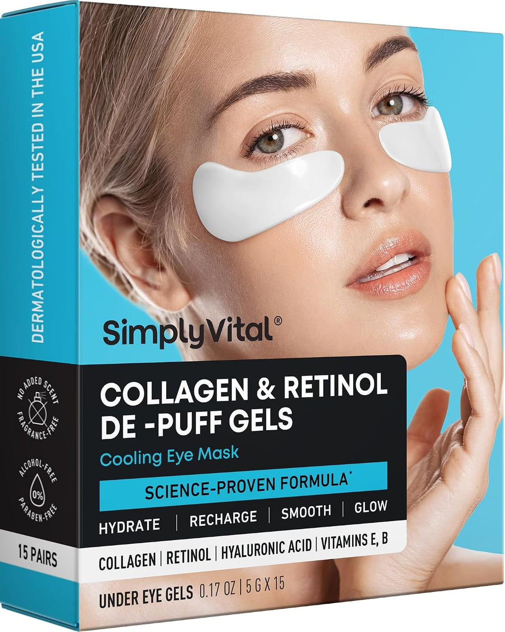 Collagen Eye Patches for Puffy Eyes - Retinol, Hyaluronic Acid, 15 Pairs | Depuffing Under Eye Patches for Dark