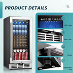 15 Inch Beverage Refrigerator, 127 Can Under Counter Refrigerator