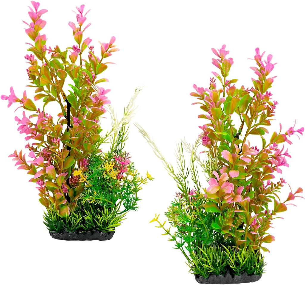 Aquarium Plants 2-Pack Plastic Fish Tank Decor Pink Gradient