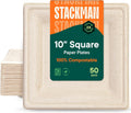 100% Compostable Square Paper Plates - 10 Inch [50-Pack] Heavy Duty