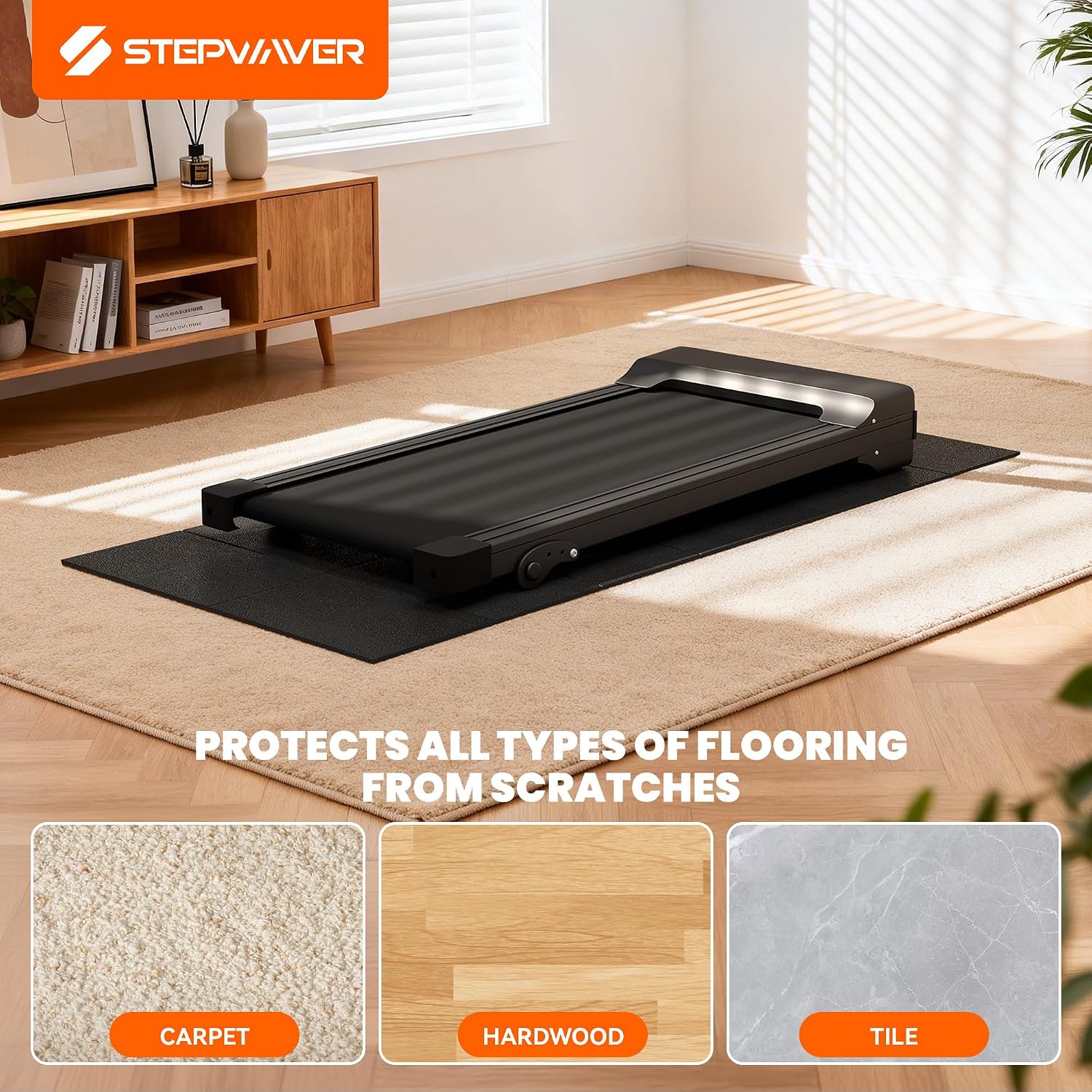 Walking Pad Mat, Treadmill Mat for Carpet & Hardwood Floors | High Density, 1/4 Thickness, Foldable, Floor Protection