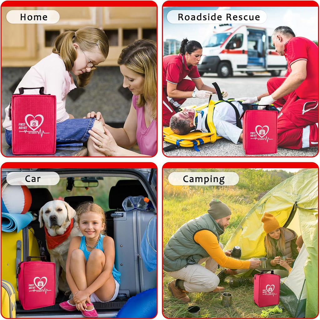 First Aid Kit with Rapid-Response Labeled Compartments, Compact Waterproof Emergency Kit with Molle Straps for Car