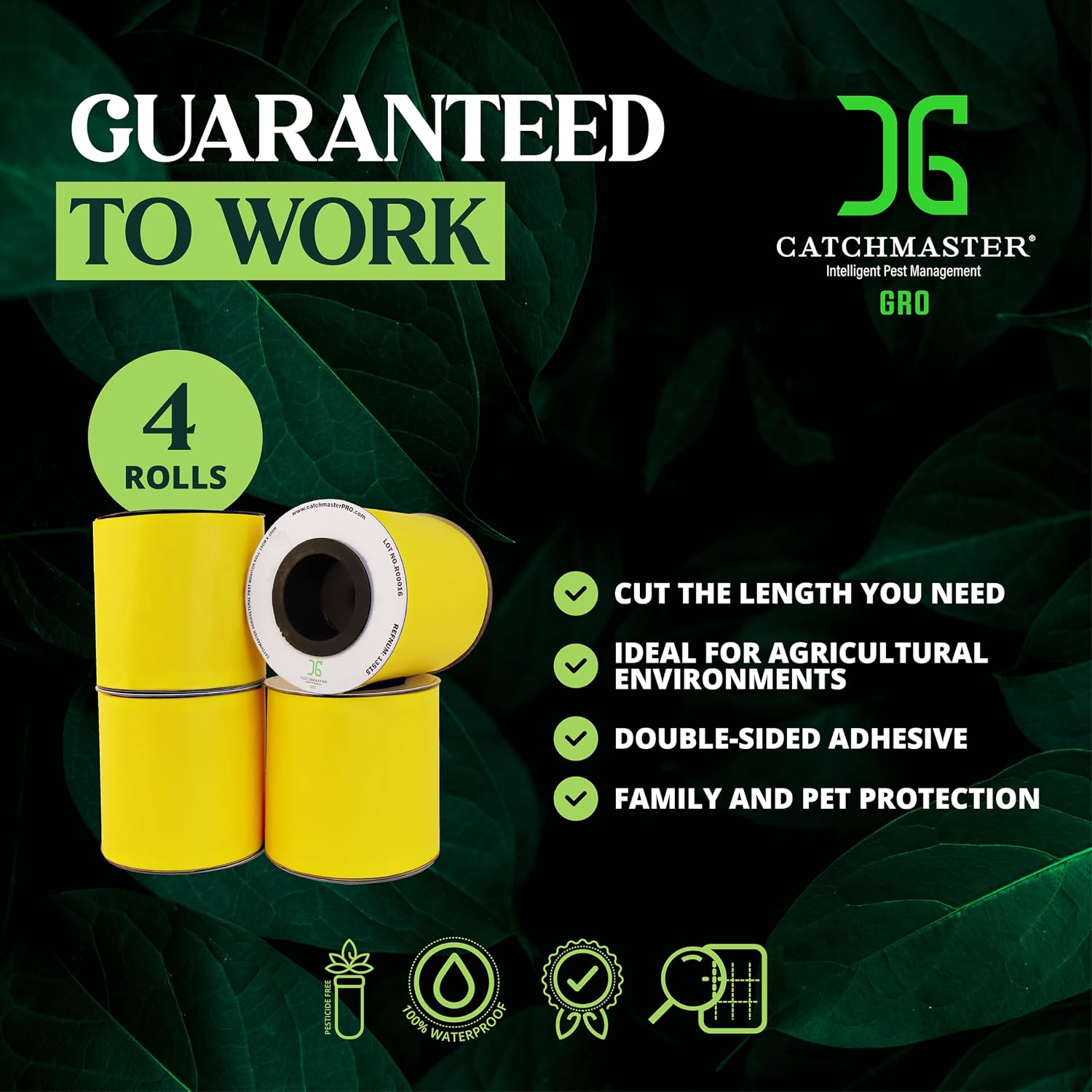 GRO XL AG Roll 4PK, Double Sided Adhesive Fly Tape Strips, Fungus Gnat Sticky Trap for Greenhouse, Garden, Nursery