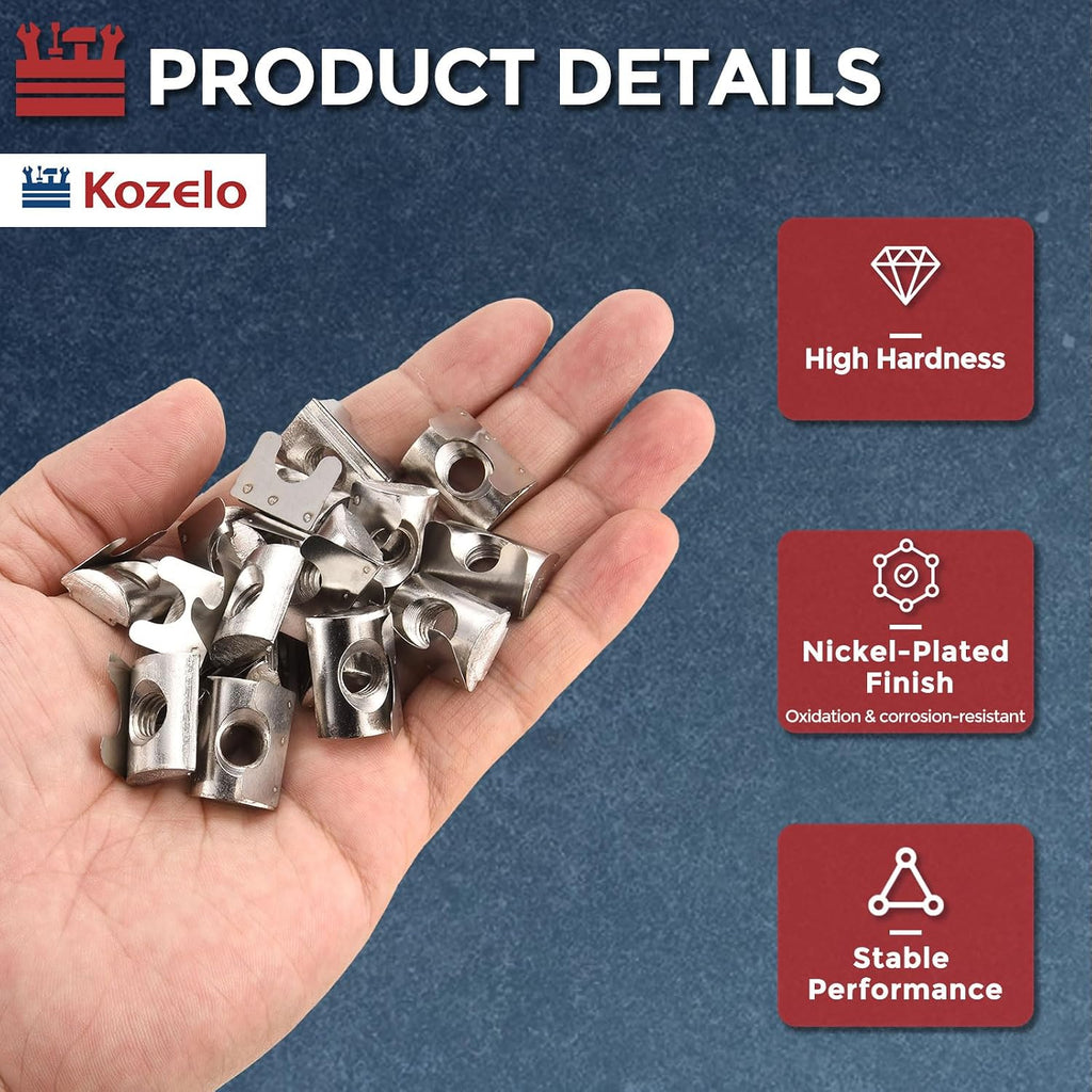 30Pcs Roll in Spring t Nuts M8-1.25 4040 Series t Nuts Silver