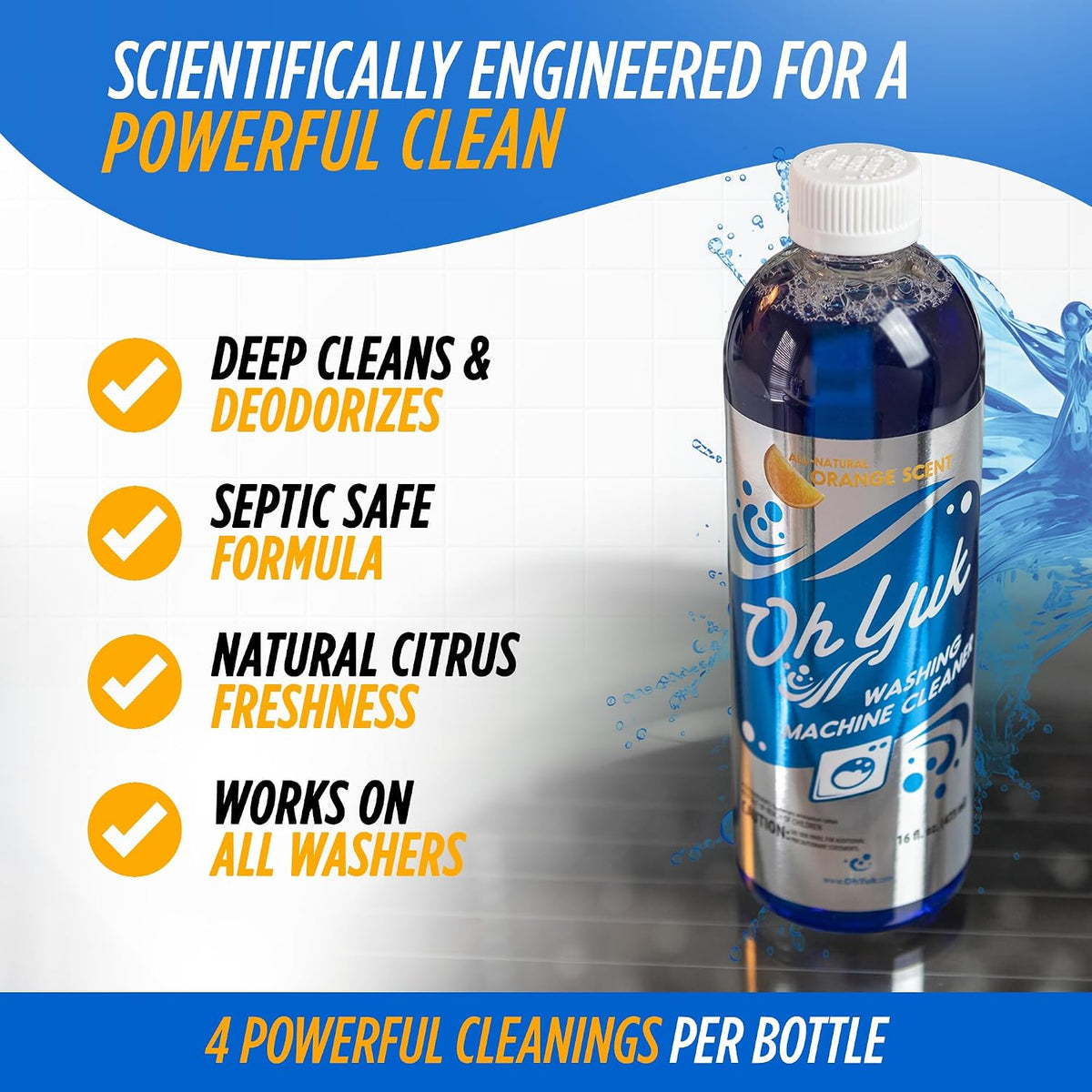 Washing Machine Cleaner for HE & Non-HE Washers, Septic Safe, 16oz