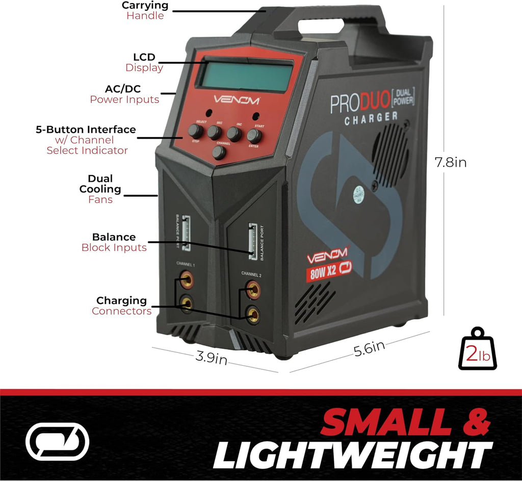 Pro Duo LiPo Battery Charger - LCD Screen, Charging Leads - Balance Charger & Discharger for LiPo, LiHV, Li-Ion