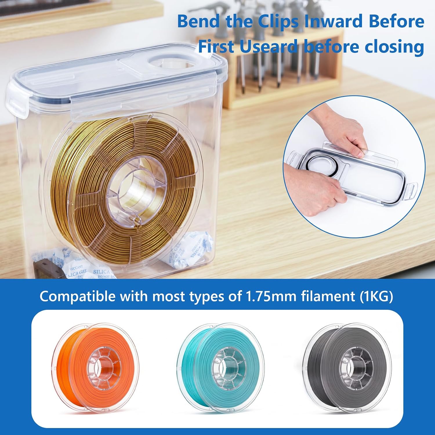 4-Pack Filament Storage Box with Digital Hygrometer, Airtight Dustproof 3D Filament Dry Box for 1kg 1.75mm PLA ABS