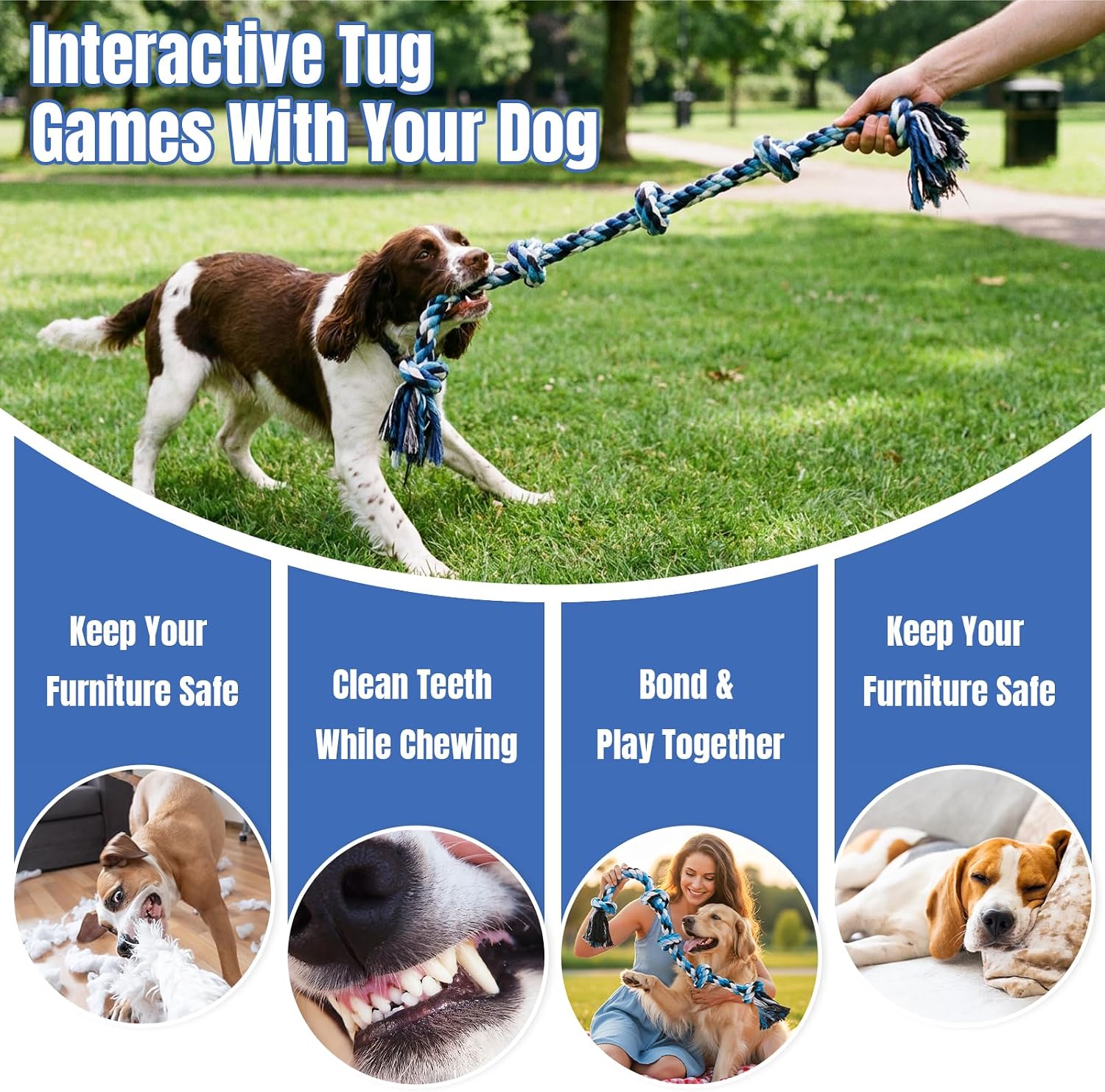 Dog Rope Toys for Aggressive Chewers, Interactive Heavy Duty Dog Toys for Medium Large Dogs, Tough Twisted Rope Toy