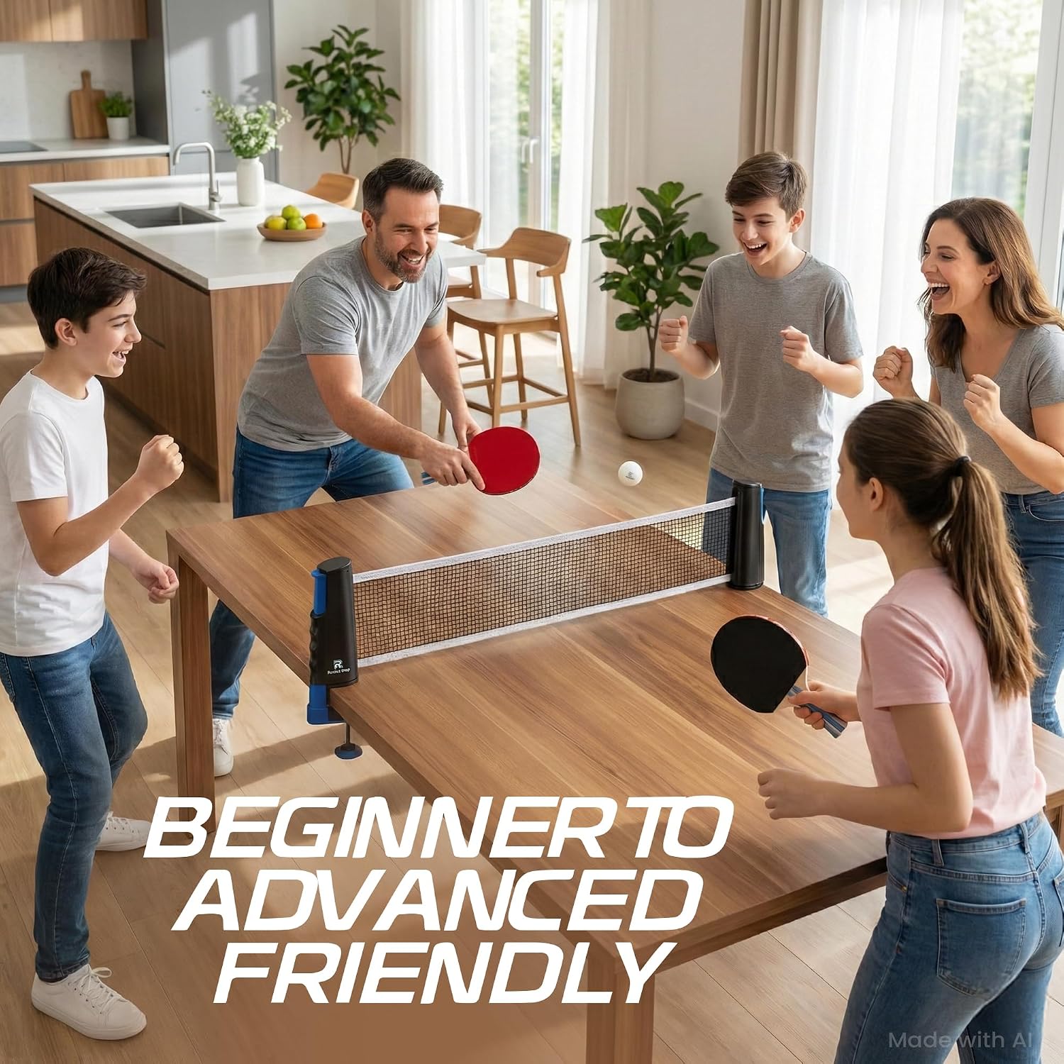 Velocity Table Tennis Paddle Set – 2 Ping Pong Rackets with ITTF-Approved Rubber, Retractable Net System, 3-Star