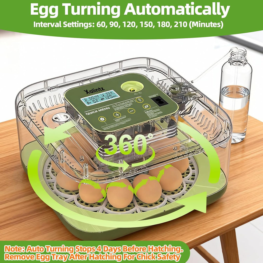 12 Egg Incubator for Hatching Eggs with Automatic Turning, Temperature & Humidity Display, Egg Candler, and Hatch Day