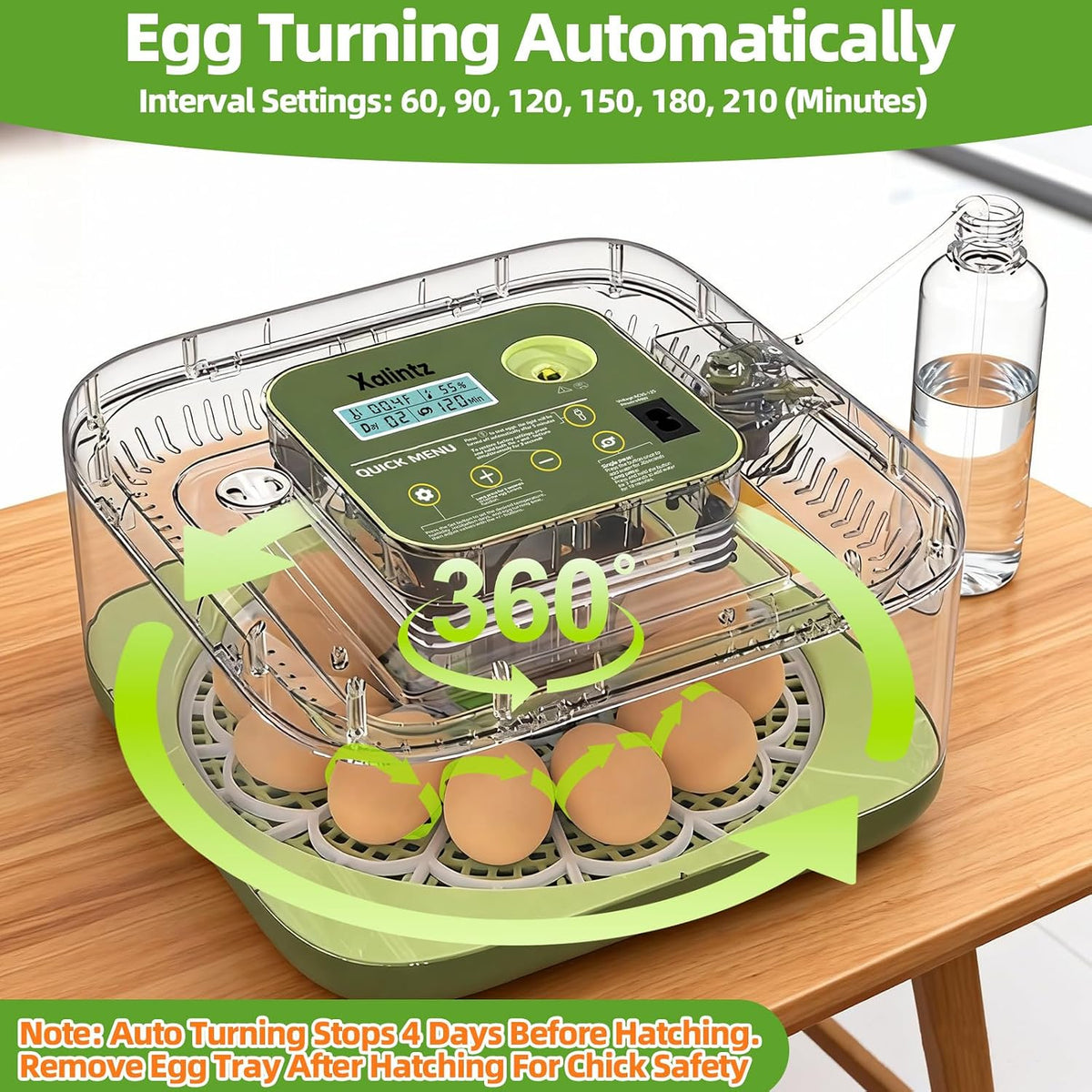12 Egg Incubator for Hatching Eggs with Automatic Turning, Temperature & Humidity Display, Egg Candler, and Hatch Day