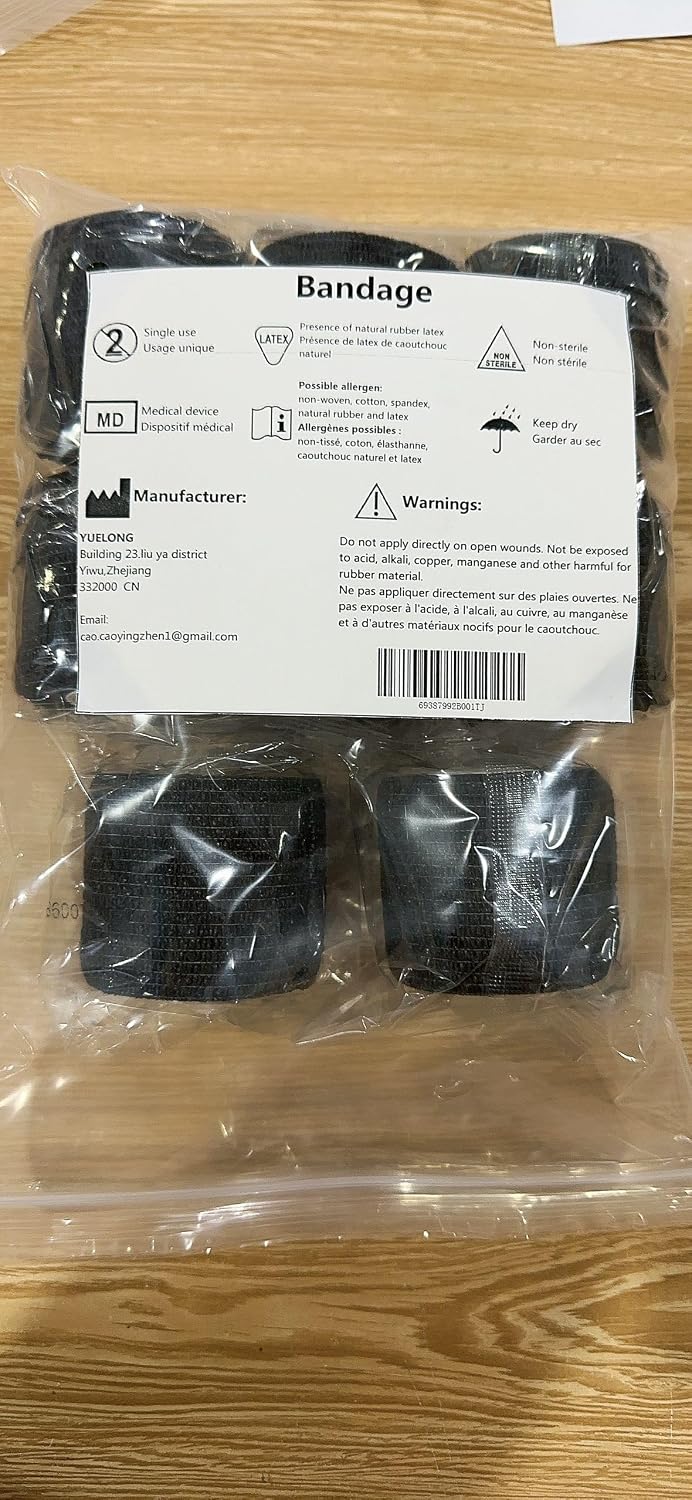 8Pcs Black Tattoo Grip Tape Wrap Elastic Cohesive Bandage Rolls