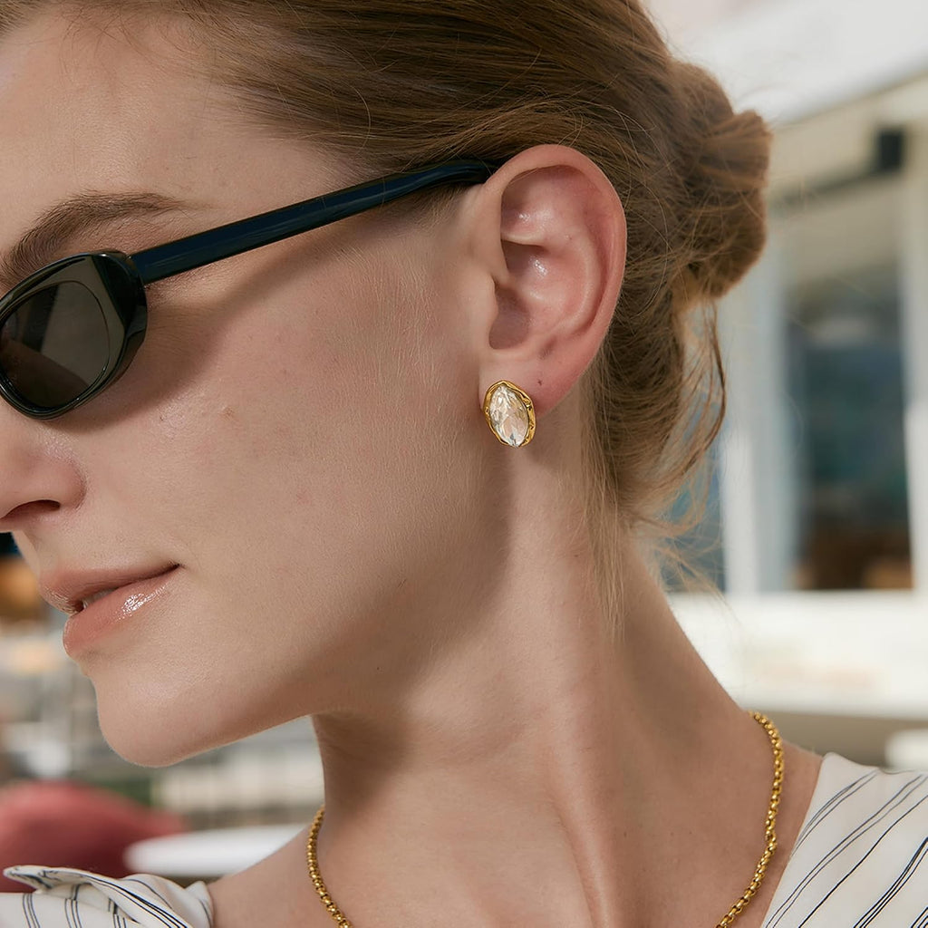Big Chunky Gold Cubic Zirconia Stud Earrings for Women | Unique Studs Charm Rhinestone Earrings Jewelry