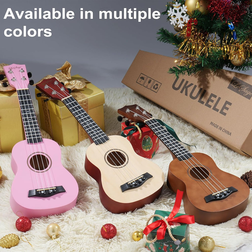 Soprano Ukulele Starter Kit, 21 Inch Basswood Hawaiian Uke with Gig Bag, Strap, Nylon Strings, Picks, Beginner