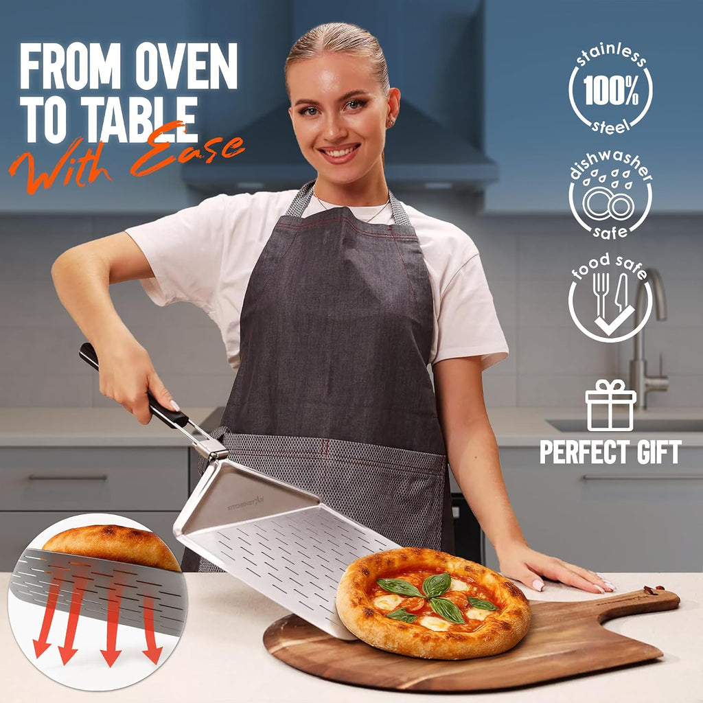 12-Inch Stainless Steel Pizza Peel with Folding Handle, Silver Perf