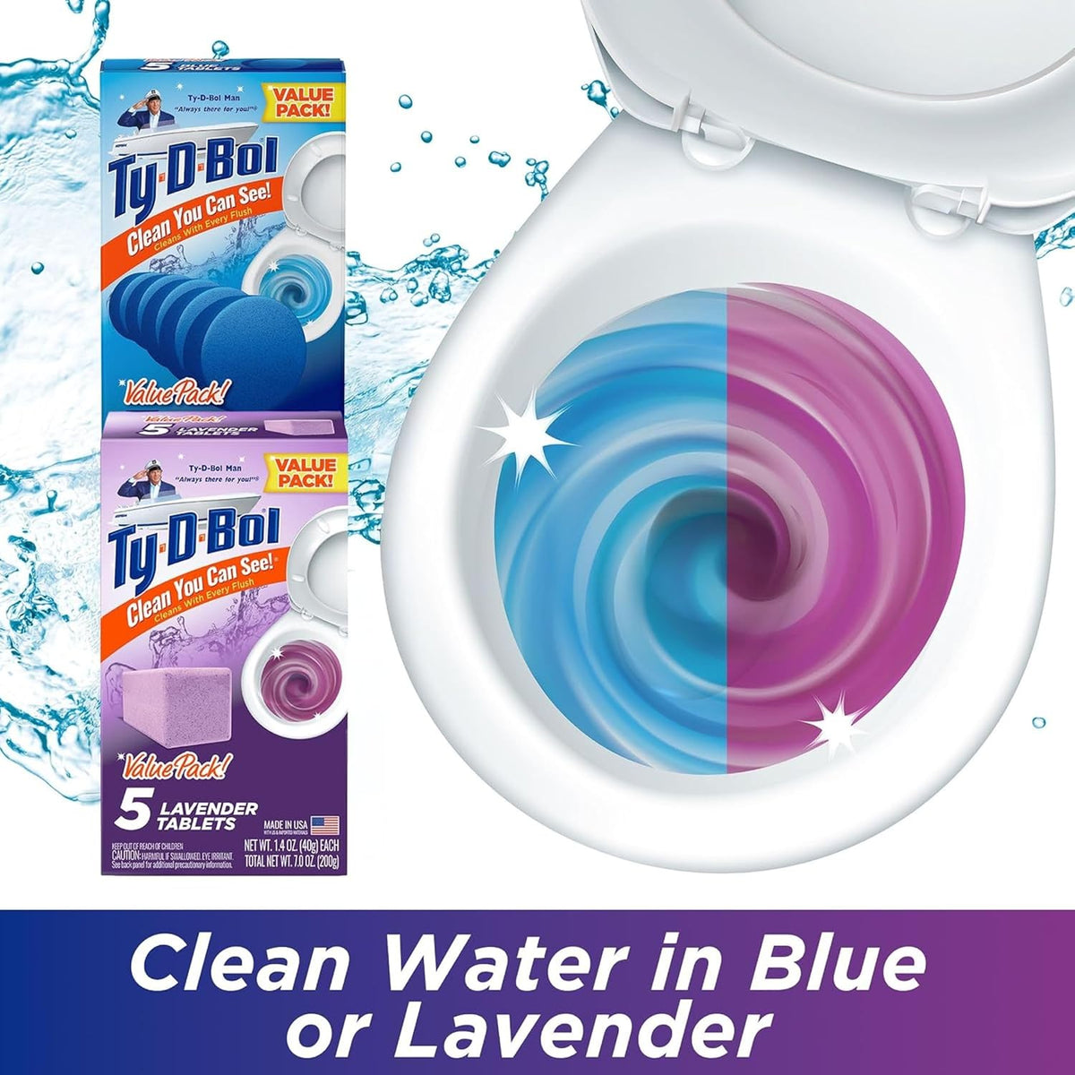 Bleach-Free Toilet Bowl Cleaner Tablets, Lavender & Blue, 10 Pack