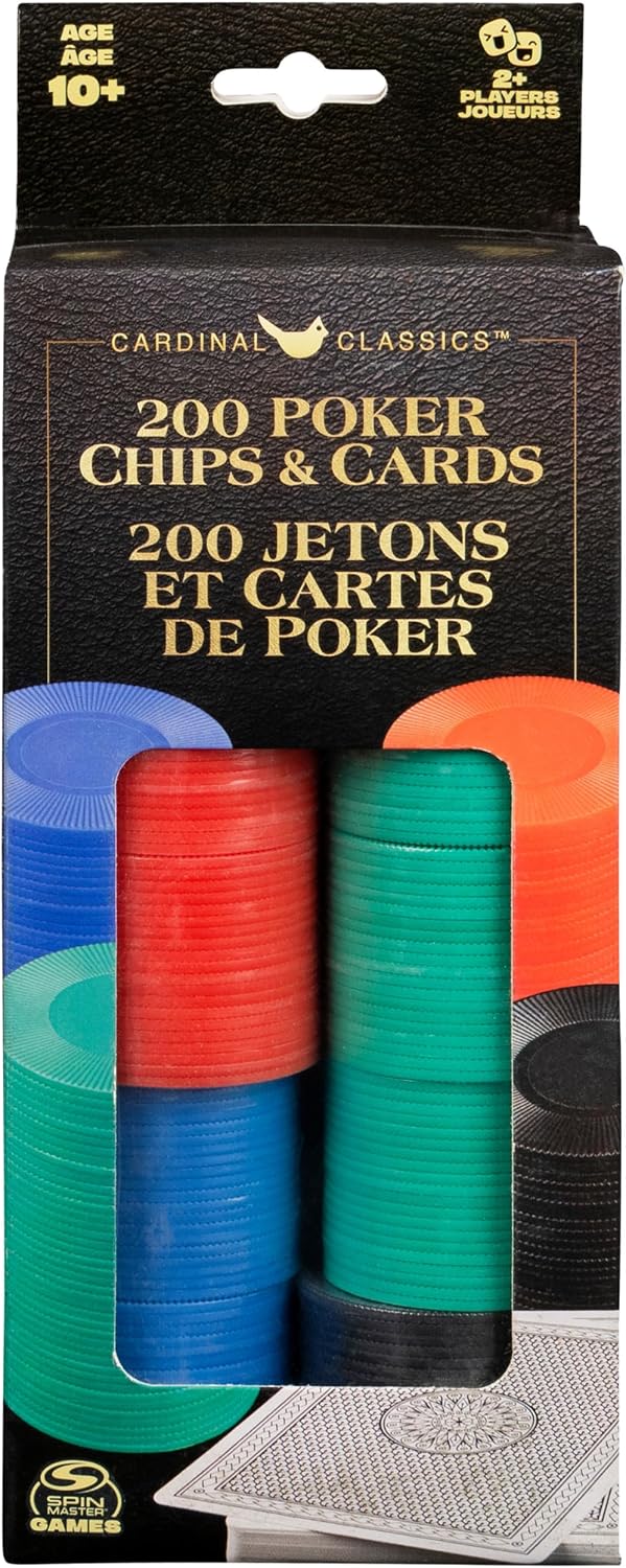 Spin Master Games Cardinal Classics, 200 Poker Chips Set Playing Cards Deck Dealer Button Texas Hold ‘Em Classic