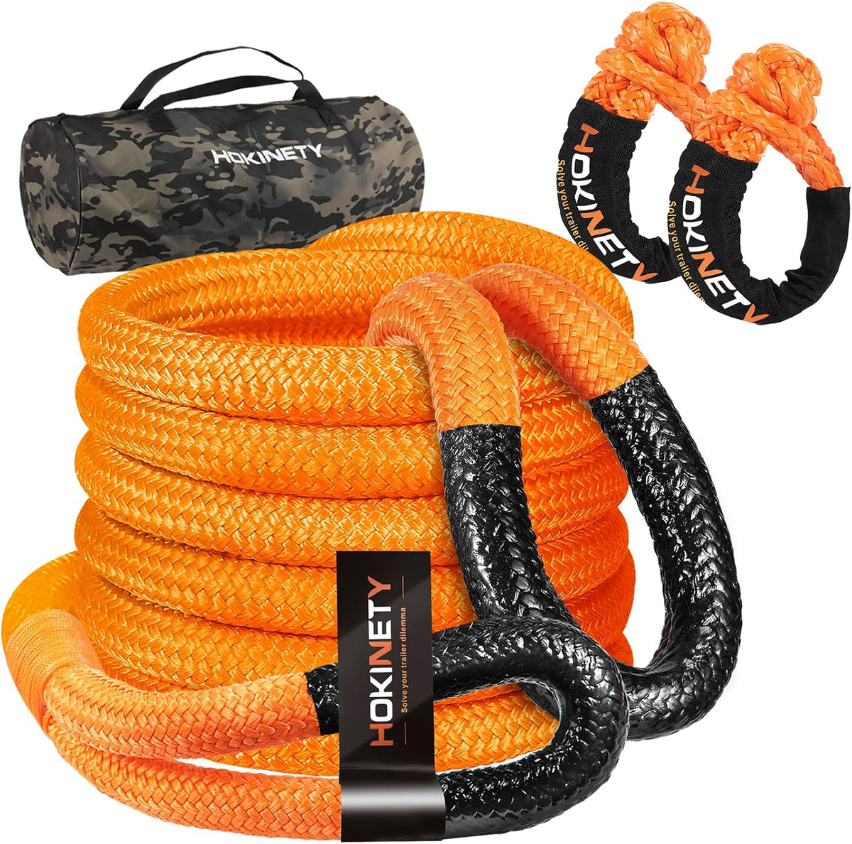 Kinetic Recovery Tow Rope: 1.26" x 30ft Snatch Strap with Soft Shackles Heavy Duty Offroad Towing Straps Kit for