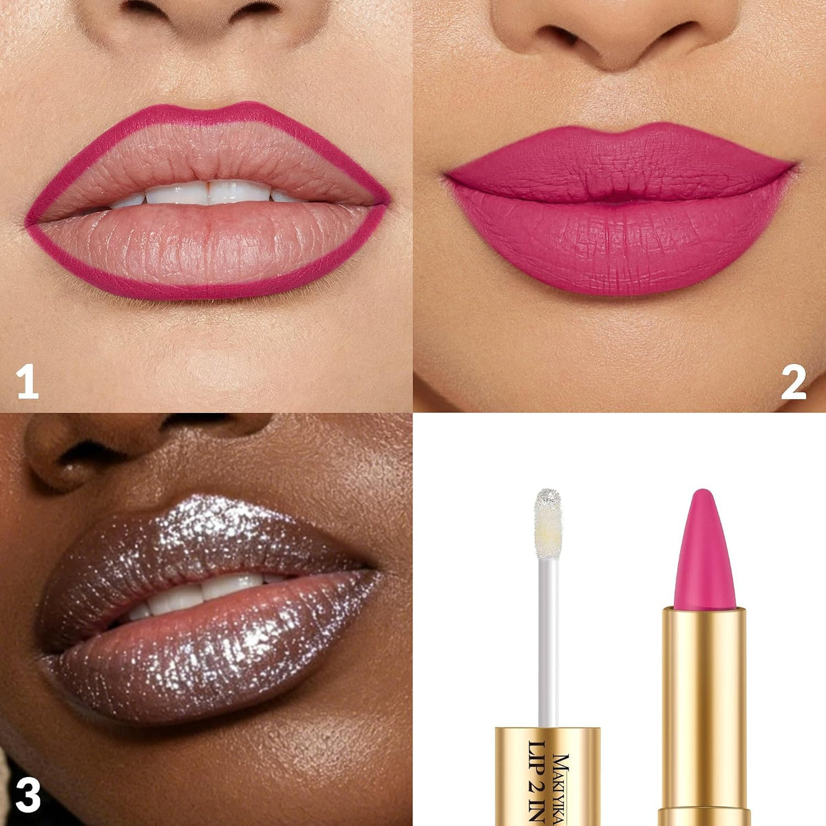 Hot Pink Lip Liner Silver Lip Gloss Combo for Women