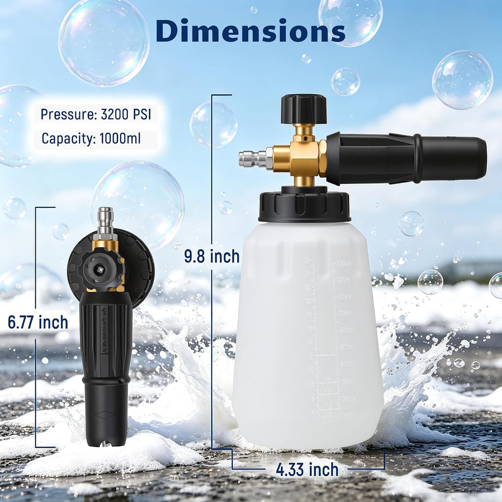 Foam Cannon for Pressure Washer, 1000ml Wide Mouth Snow Foam Lance, 1/4 Inch Quick Connector, Adjustable Foam
