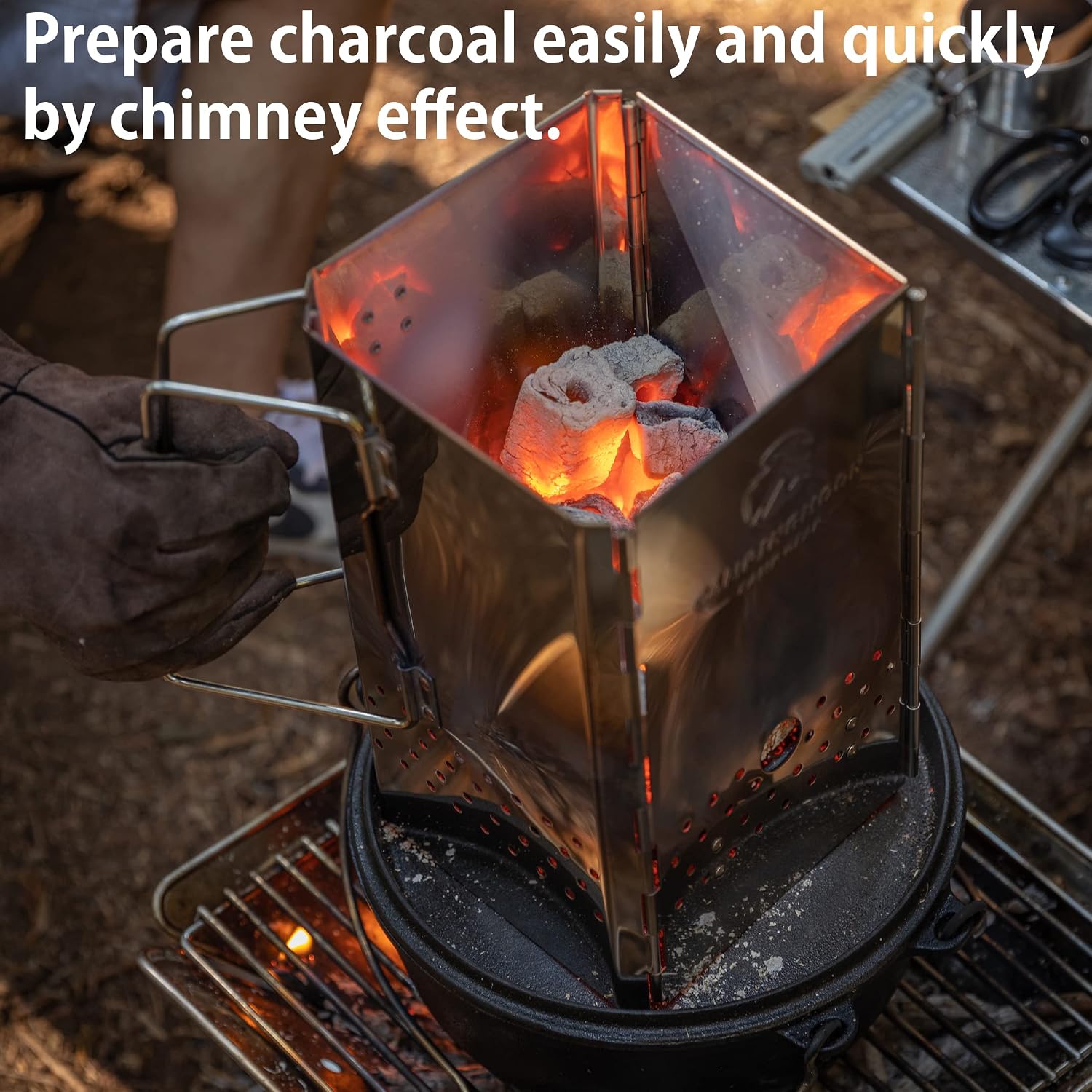 CAMPINGMOON Foldable Collapsible Charcoal Chimney Starter Barbecue BBQ Camping Grill Stainless Steel MT-19