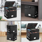 File Box with Lock,Multi-Layer Fireproof Document Box Collapsible File Storage Organizer with Pockets/Handle,Large