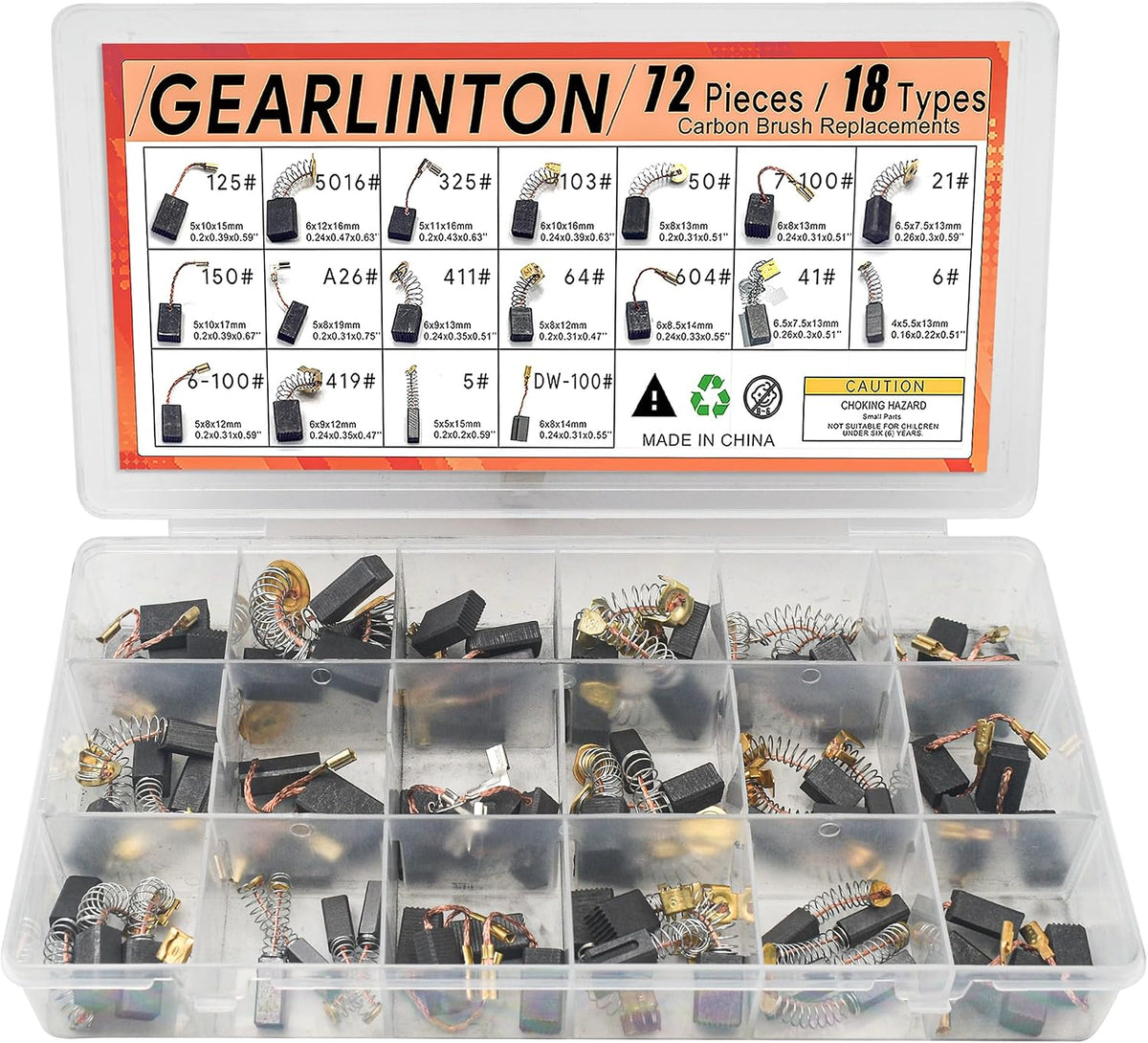 Electric Motor Carbon Brushes, Set of 72 PCS in 18 Sizes